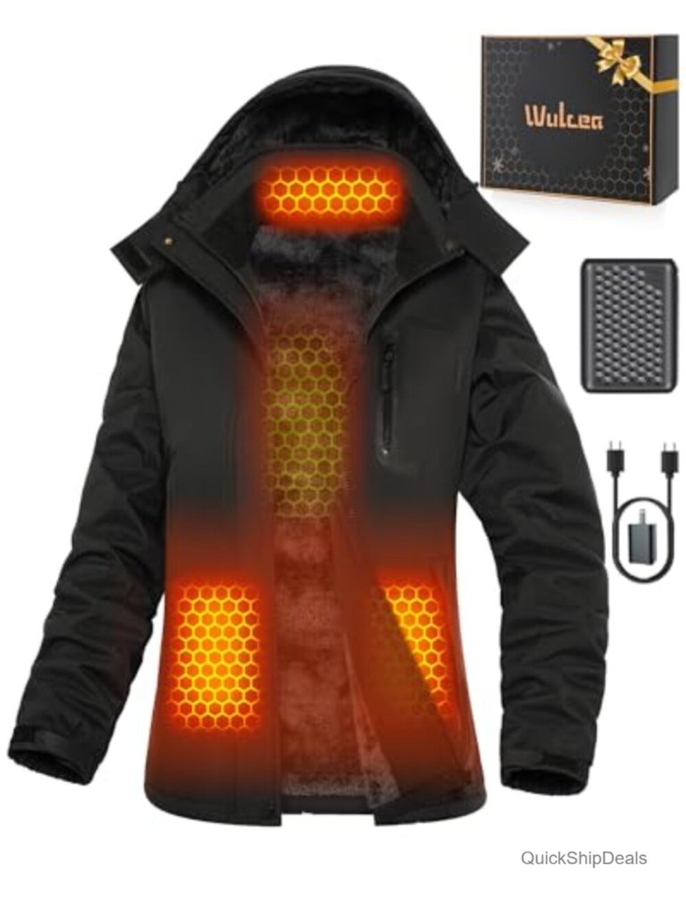 Womens Heated Jacket Graphene Fur Lined Battery Pack Waterproof